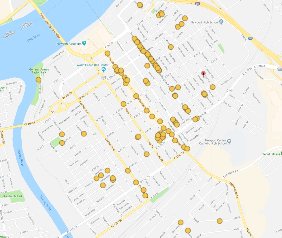 Map Showing Location of All Ash Trees in Newport Under Public Management