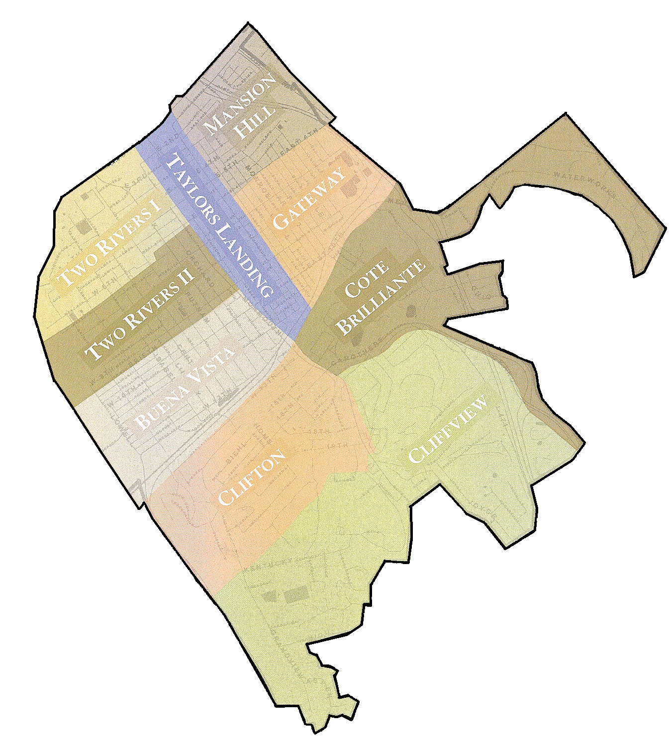 Map Showing Neighborhoods in Newport